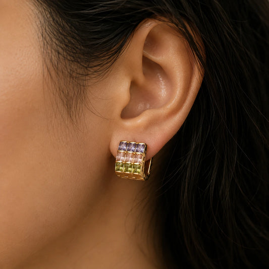 Crystal Grid Hoop Earrings