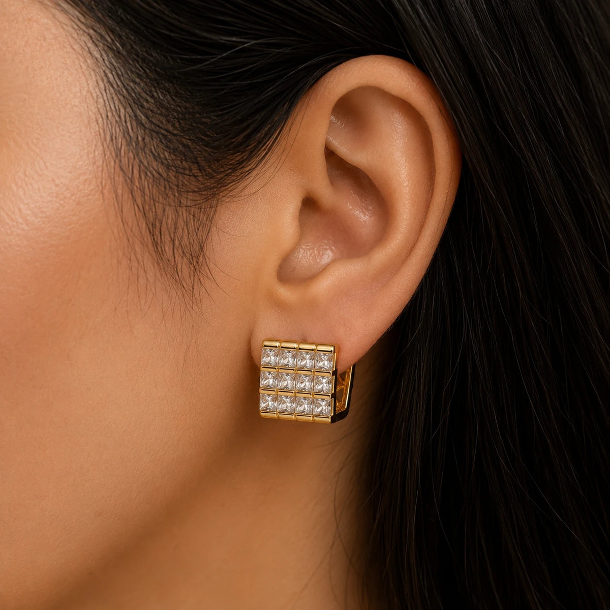 Crystal Grid Hoop Earrings