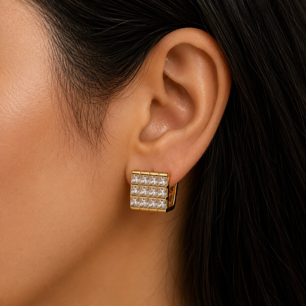 Crystal Grid Hoop Earrings
