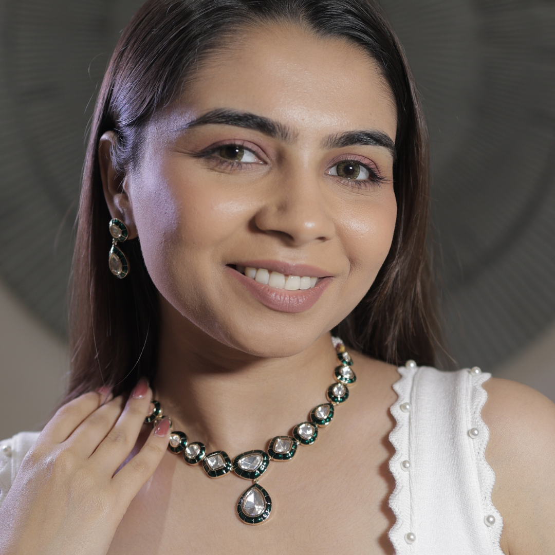 Elegant Mossainite Necklace Set with Earrings