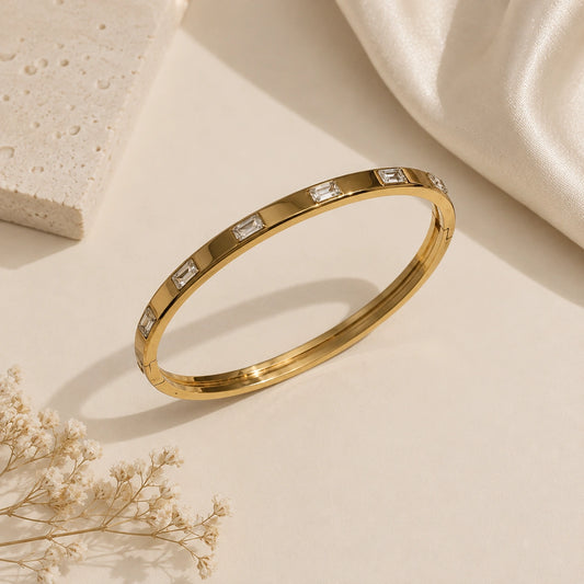 Luxe Baguette Crystal Gold Bangle Bracelet