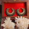 Traditional Gold Kundan & Emerald Bead Chandbali Hoop Earrings