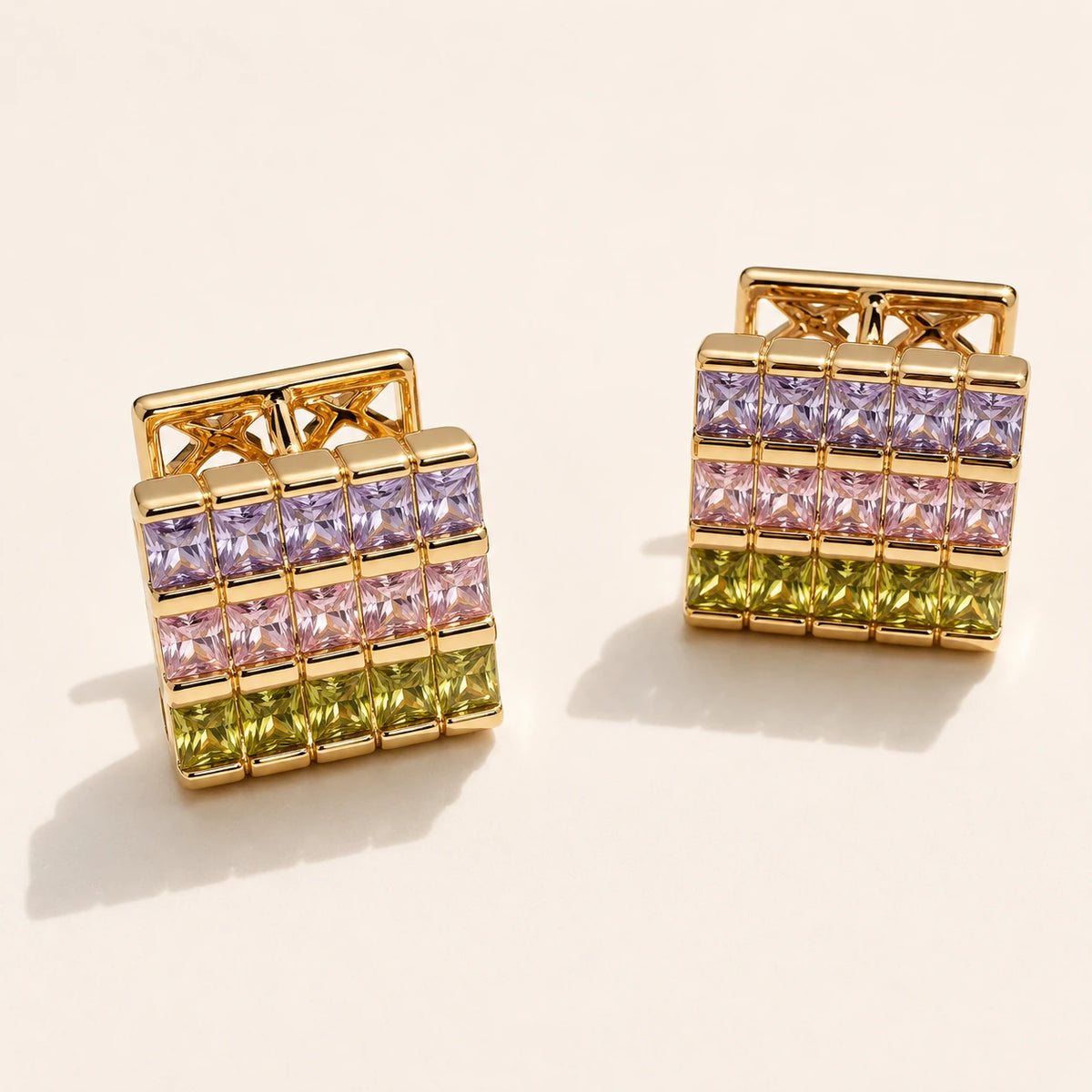 Crystal Grid Hoop Earrings