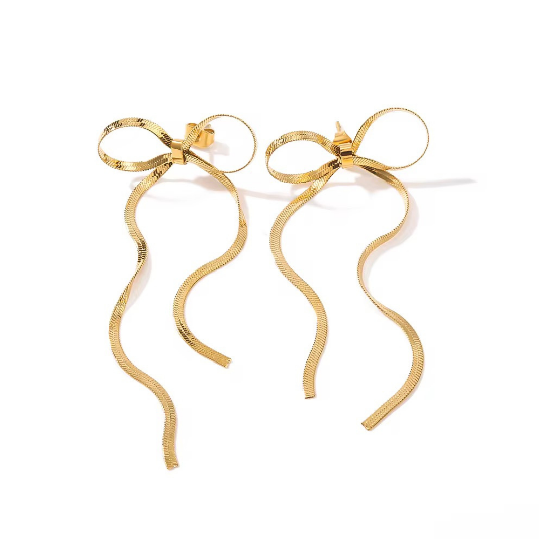 Long Tassel  Chain Bow Earrings