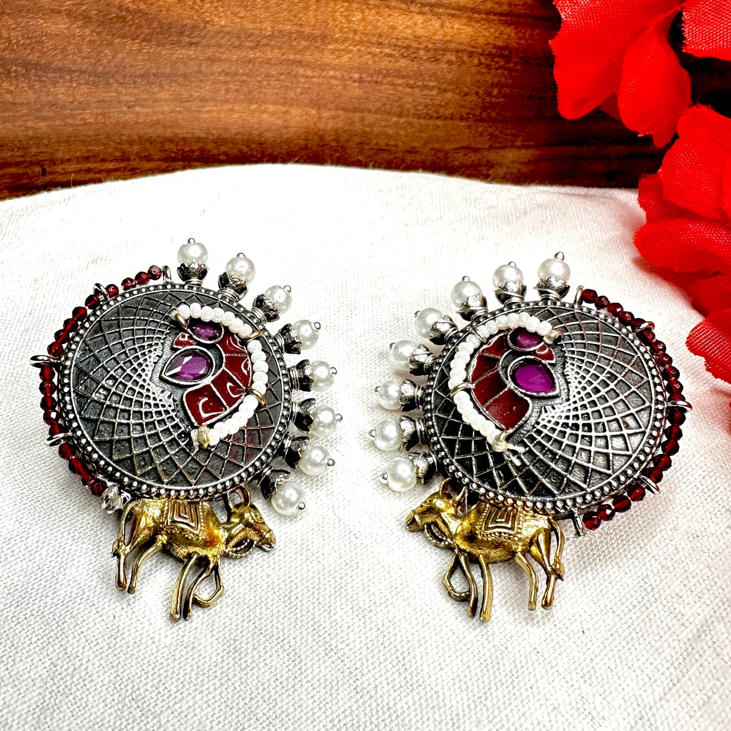 Bull Motif Dual Tone Stud Earring