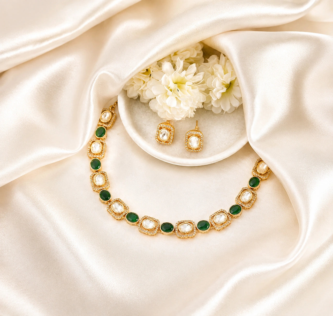 Glint Green Polki Necklace