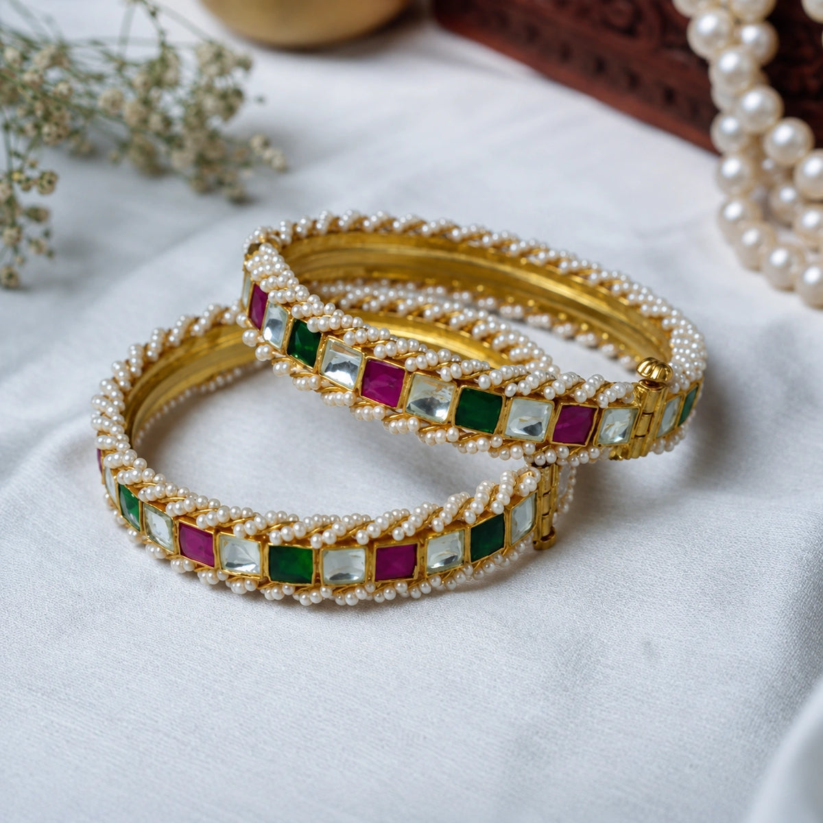 Eti Multicoloured Jadtar Embellished Bangle- Pair of 2