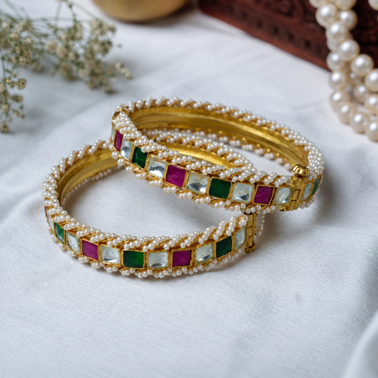 Eti Multicoloured Jadtar Embellished Bangle- Pair of 2