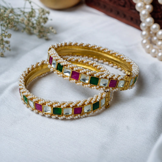 Eti Multicoloured Jadtar Embellished Bangle- Pair of 2