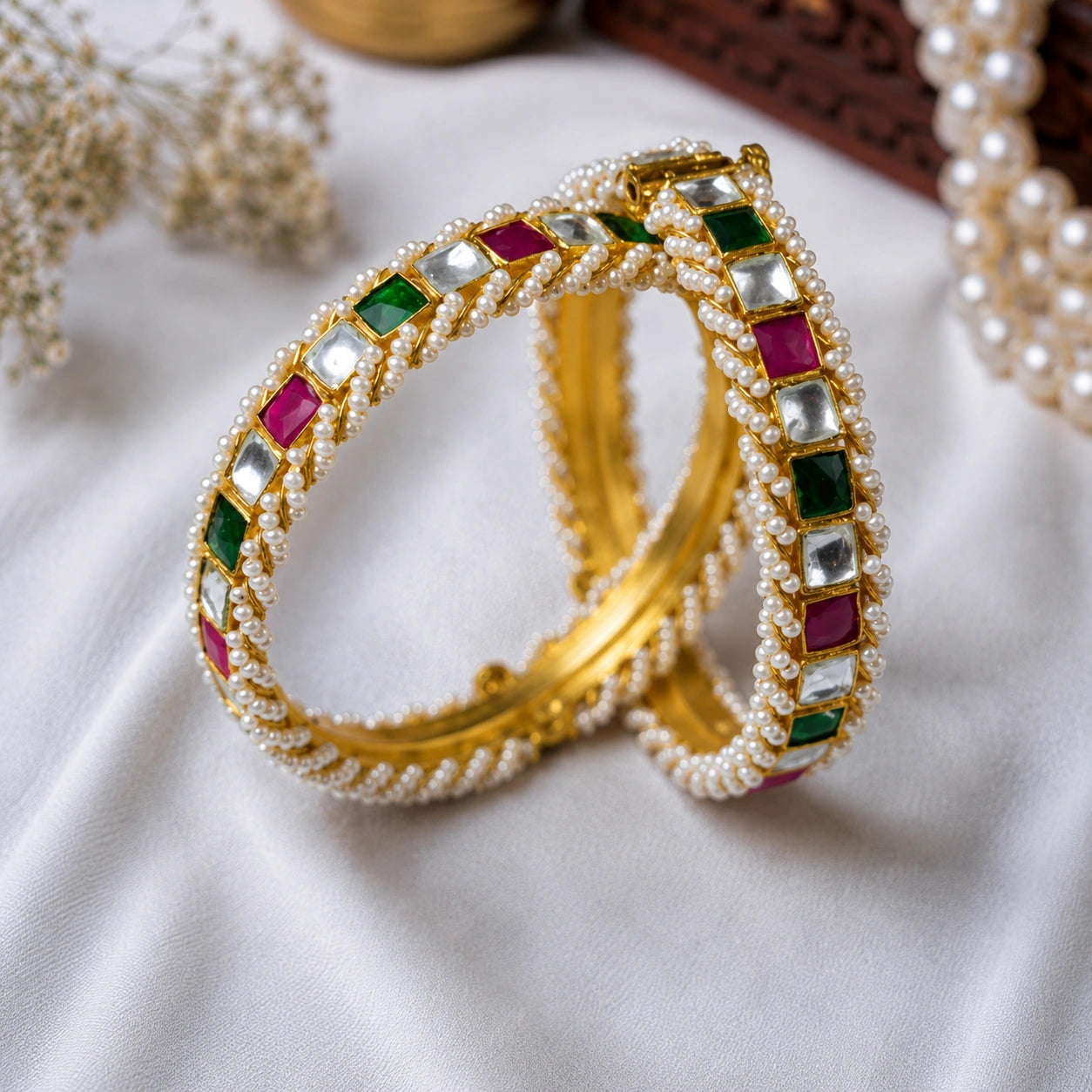 Eti Multicoloured Jadtar Embellished Bangle- Pair of 2