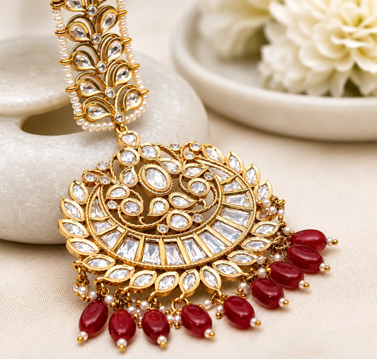 Adiya Polki Maroon Maangtikka