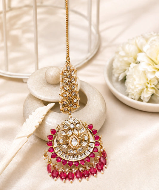 Huma Polki Pink Maangtikka