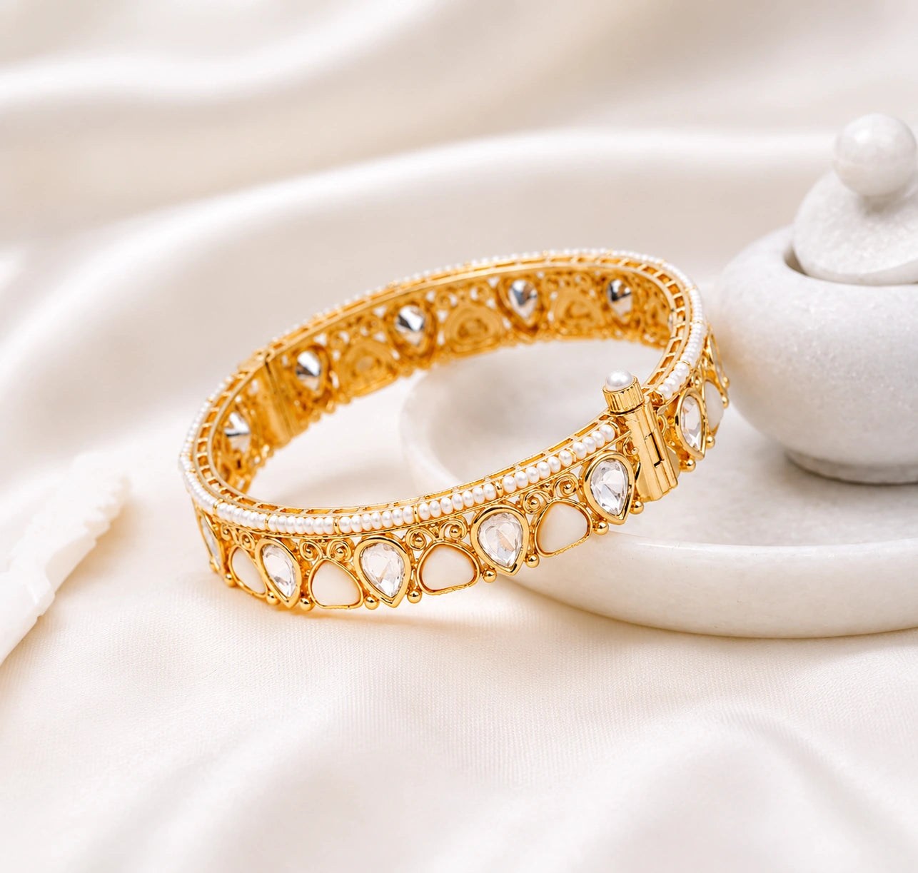 Yuva MOP & Kundan Bangle- Pair of 2
