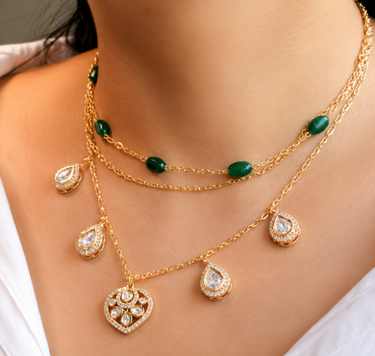 Mossainite Layered Necklace Set with Matching Earrings