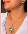 Emerald Mossainite Floral Double Layer Necklace & Earring Set