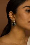 Handcrafted Temple-Inspired Black Stone Silver-Gold Plated Earrings