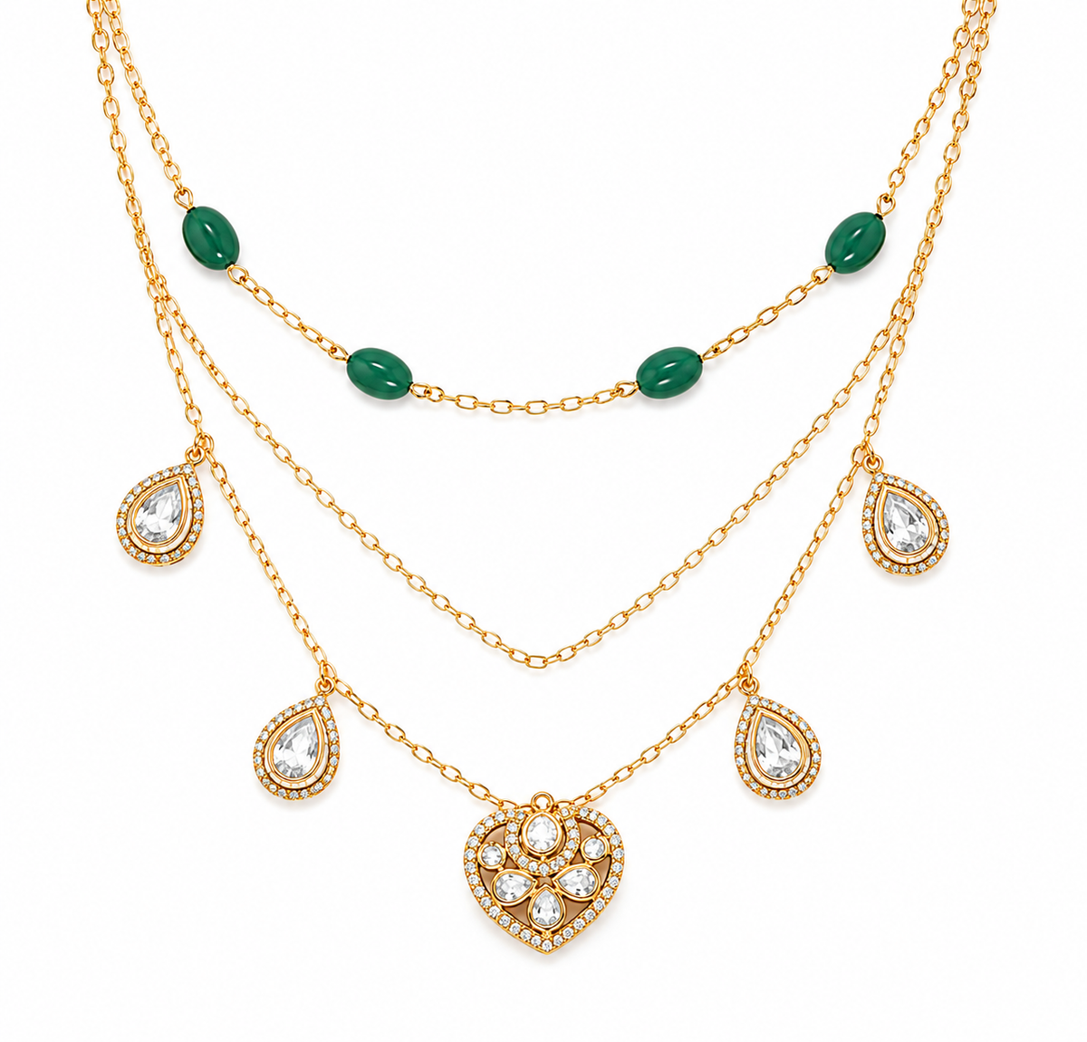 Mossainite Layered Necklace Set with Matching Earrings