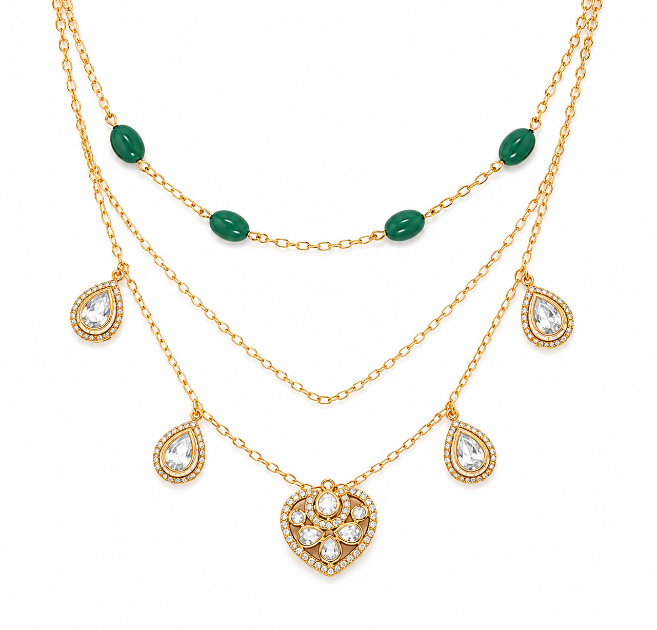 Mossainite Layered Necklace Set with Matching Earrings