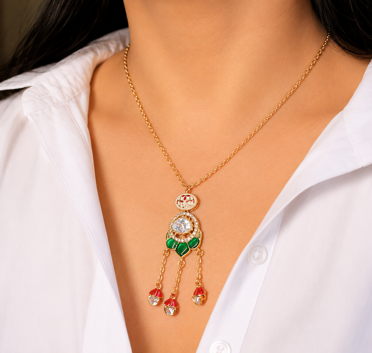 Mossainite Tassel Pendant Necklace Set