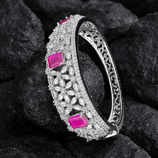 Ruby CZ Stones Studded Silver Plated Women’s Bracelet