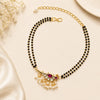 Handcrafted Double Layer Black Bead Hand Mangalsutra In Paachi Kundan Bird Charm