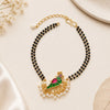 Handcrafted Double Layer Black Bead Hand Mangalsutra In Paachi Kundan Bird Charm