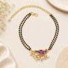 Handcrafted Double Layer Black Bead Hand Mangalsutra In Paachi Kundan Bird Charm