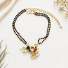 Handcrafted Double Layer Black Bead Hand Mangalsutra In Paachi Kundan Hen Charm