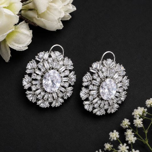 American Diamond Floral Style Stud Earrings