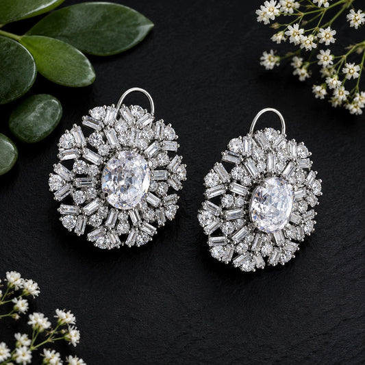 American Diamond Floral Style Stud Earrings