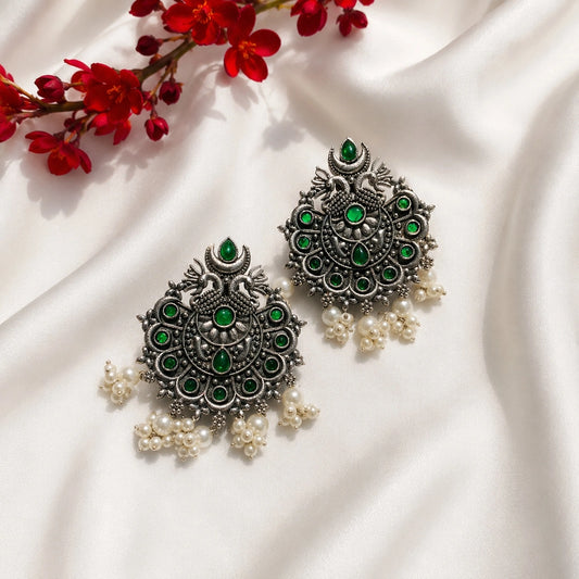 Tribal Design Oxidised Earring- Green