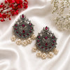 Tribal Design Oxidised Earring- Ruby