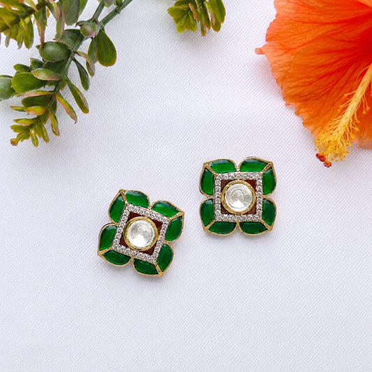 Emerald Square Kundan studs