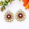 Ruby Carved Stone Kundan Flower Stud Earring