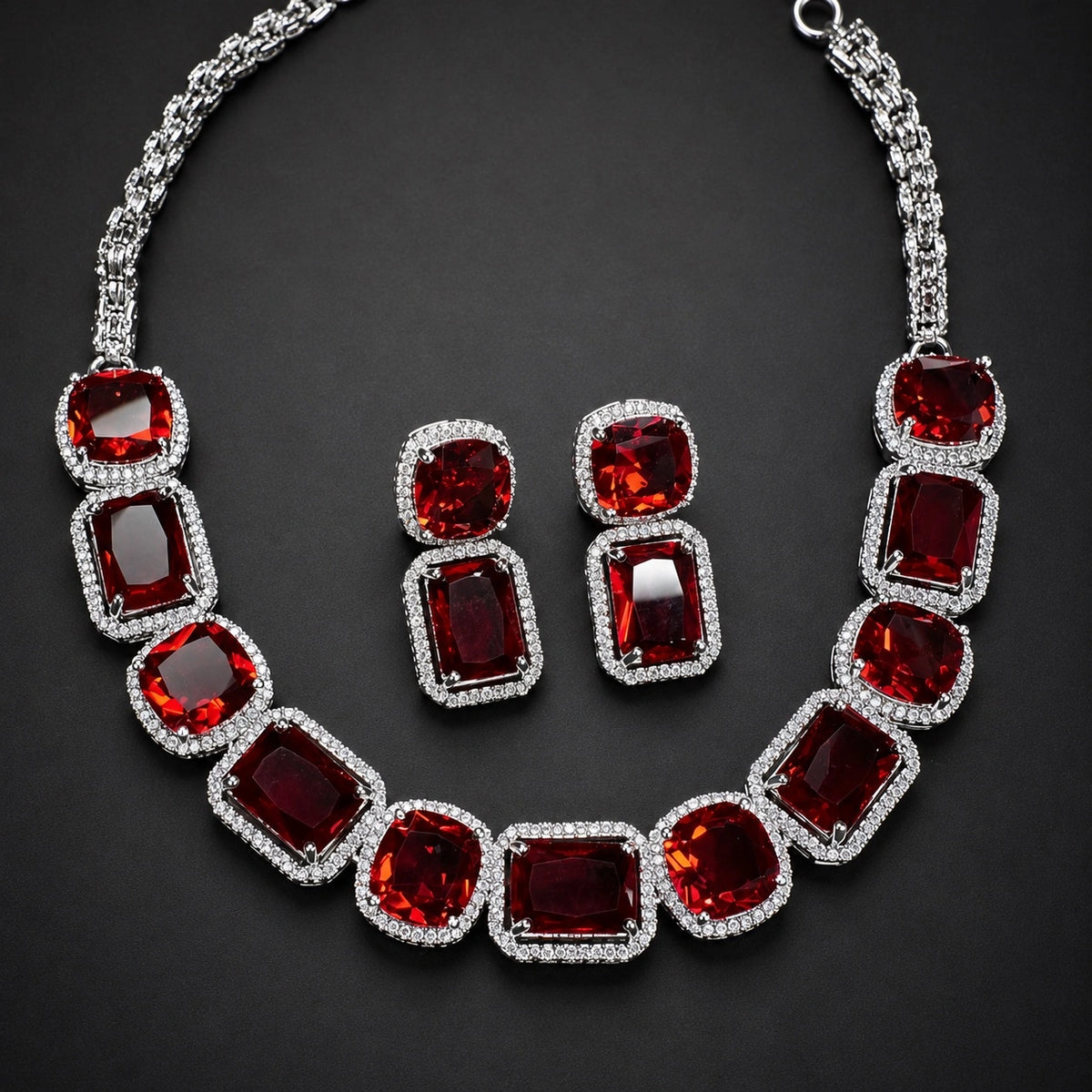 Hydro Red American Diamond Wedding Jewellery Set