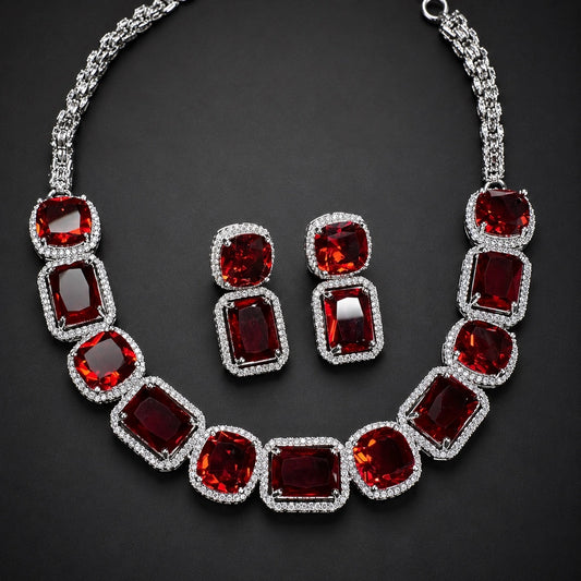 Hydro Red American Diamond Wedding Jewellery Set