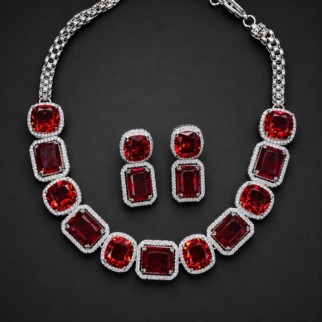 Hydro Red American Diamond Wedding Jewellery Set