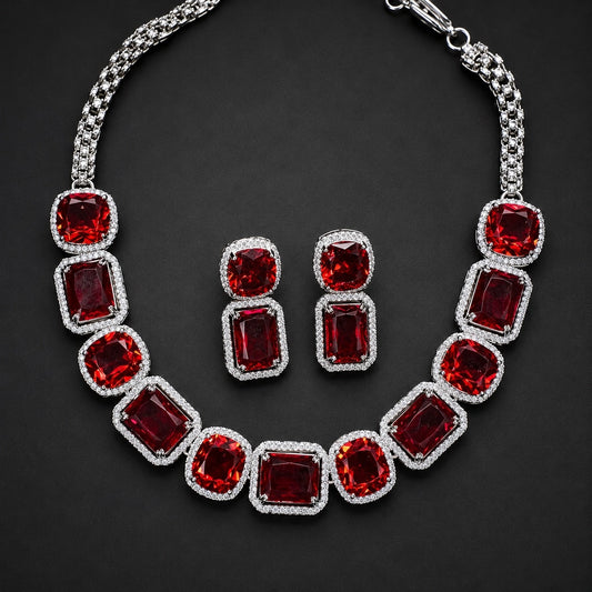 Hydro Red American Diamond Wedding Jewellery Set