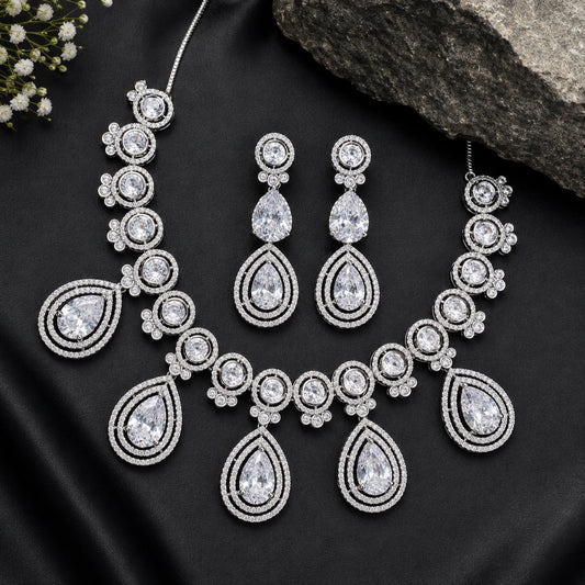 Faux American Diamond Doublet Necklace- White