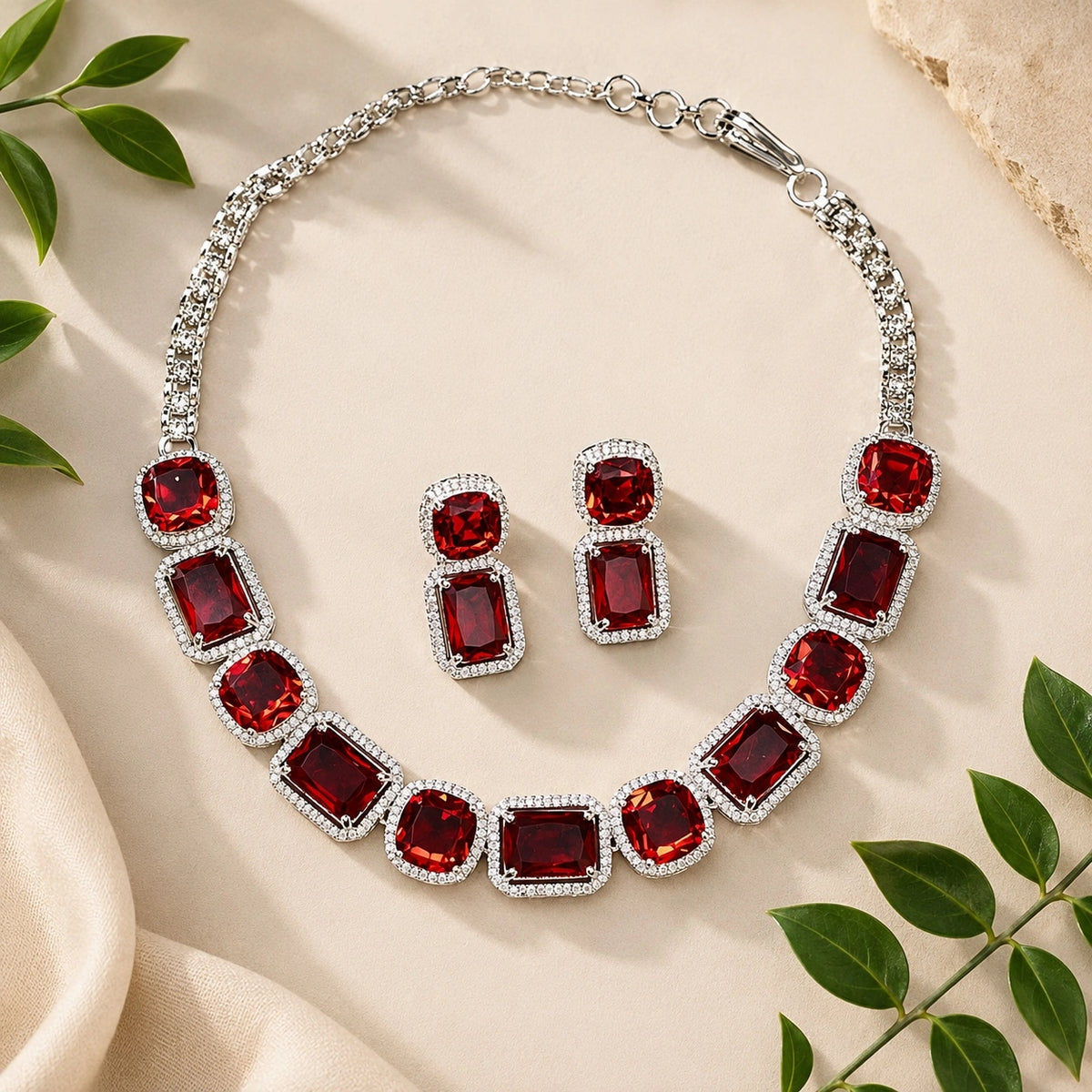 Hydro Red American Diamond Wedding Jewellery Set
