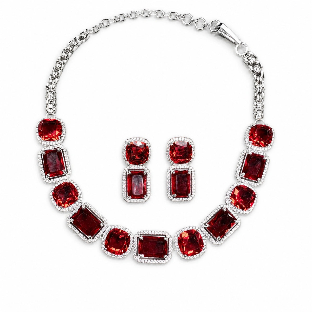 Hydro Red American Diamond Wedding Jewellery Set