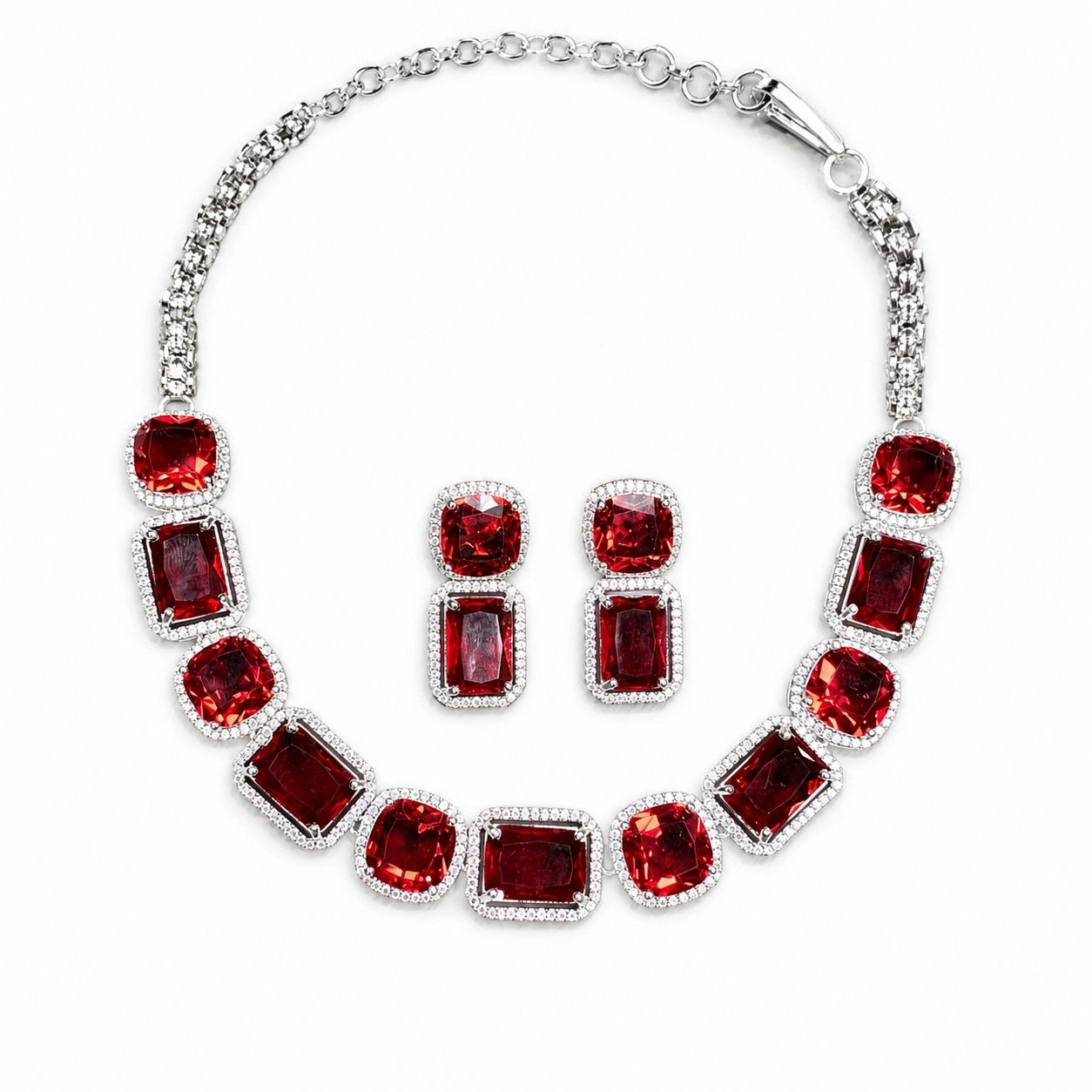 Hydro Red American Diamond Wedding Jewellery Set