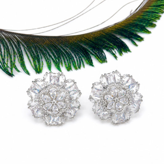 Cubic Zirconia| American Diamond Floral Style Stud Earrings