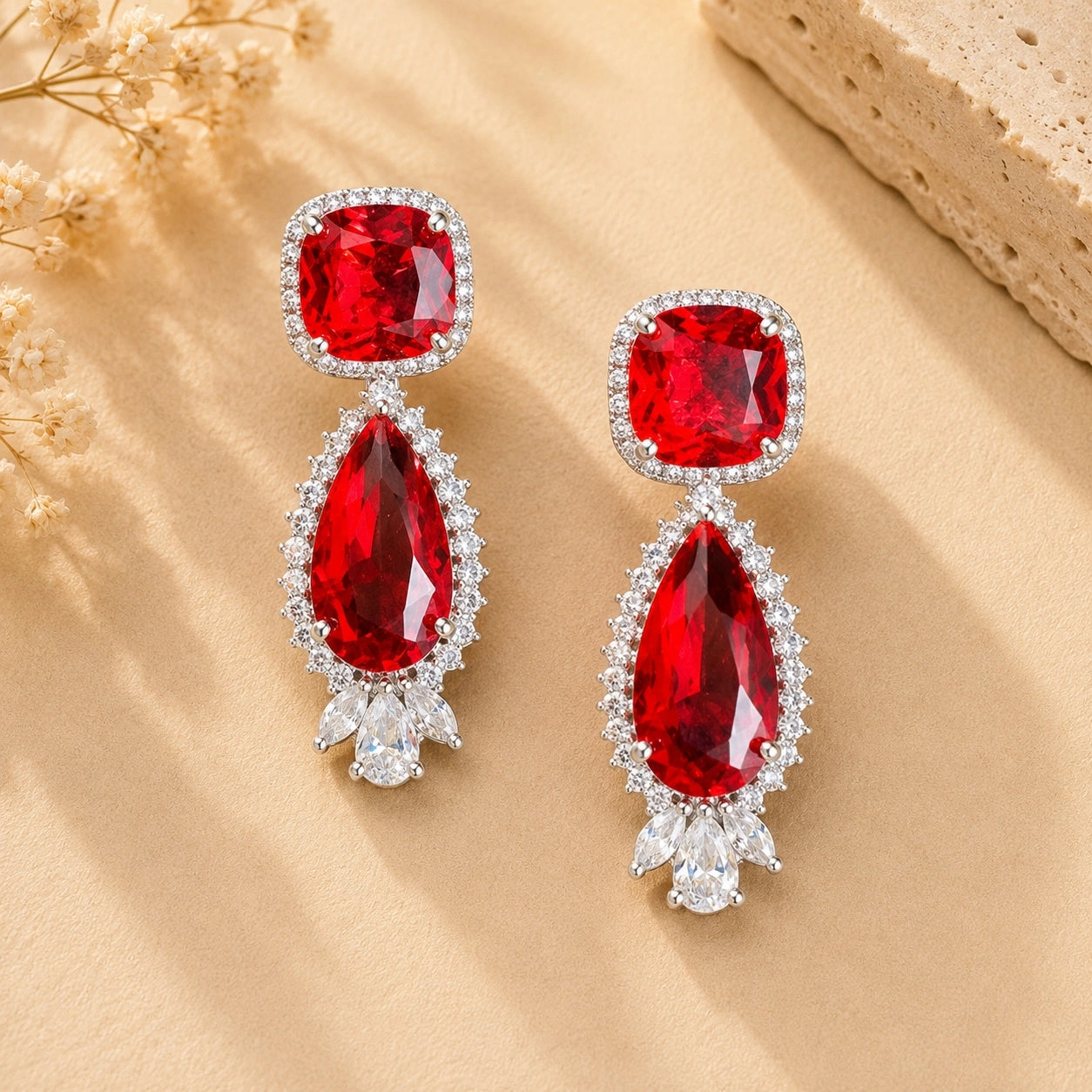 Cubic Zirconia | American Diamond Doublet Stone Dangling Earrings