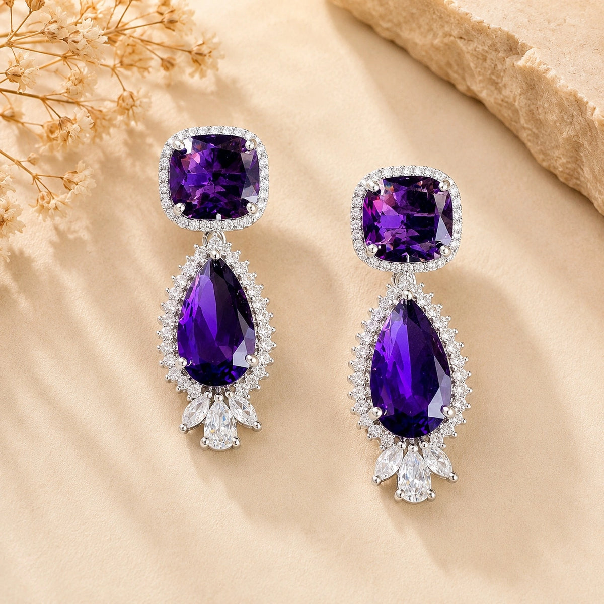 Cubic Zirconia | American Diamond Doublet Stone Dangling Earrings