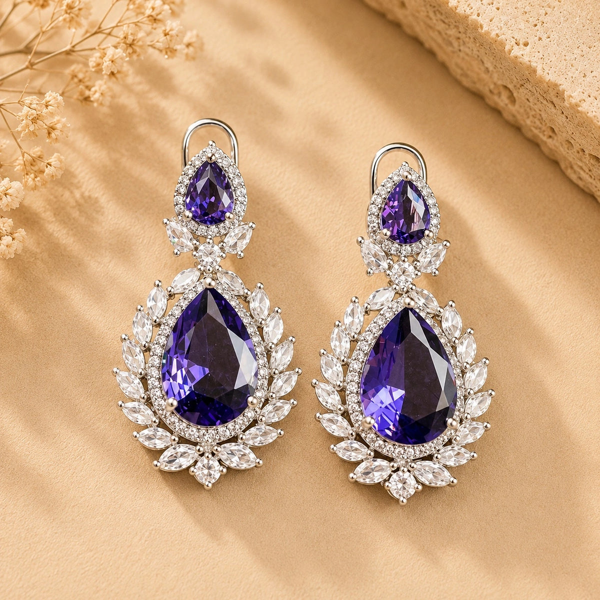 Cubic Zirconia | American Diamond Doublet Stone Dangler Earrings