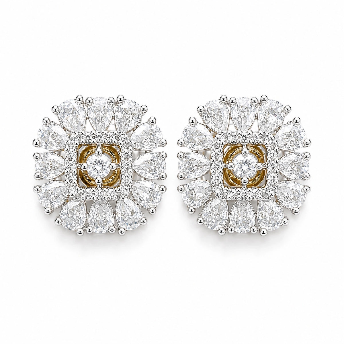 American Diamond Square Shape Stud Earrings