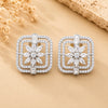 American Diamond Square Shaped Flower Stud Earrings