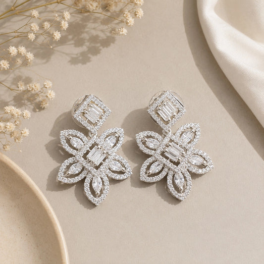 American Diamond Princess Leaf Stud Earrings