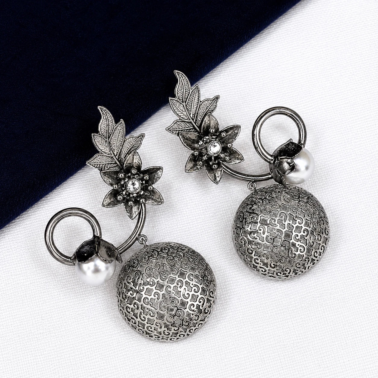 Pearl Contemporary Earrings- Black Polish